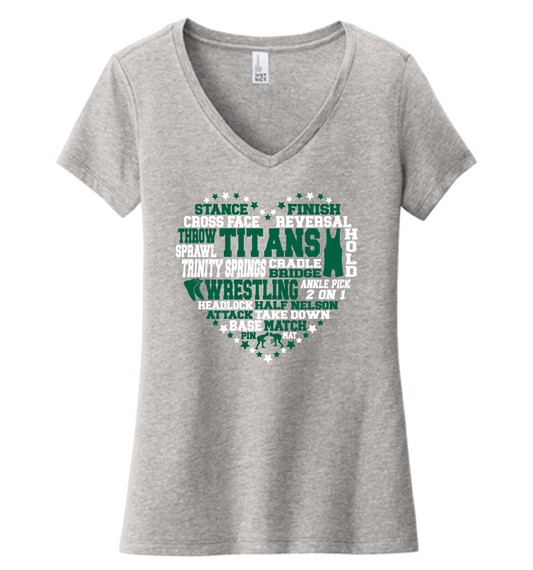 Trinity Springs  Wrestling Heart  V-Neck T-Shirt (Women's Cut)